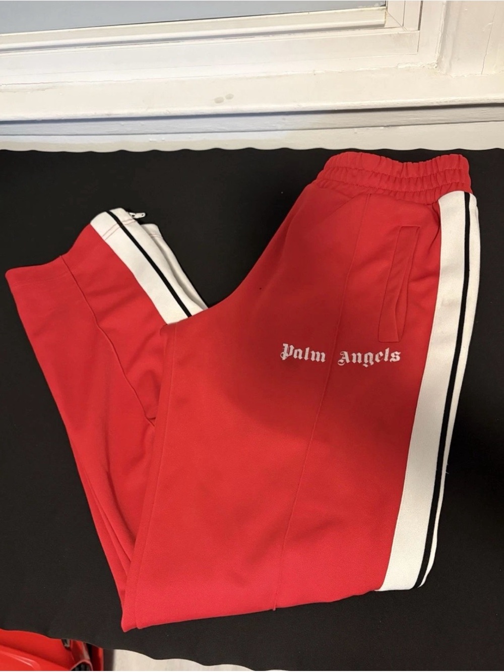 Palm Angels Kids Red Joggers with White & Black Side Stripes